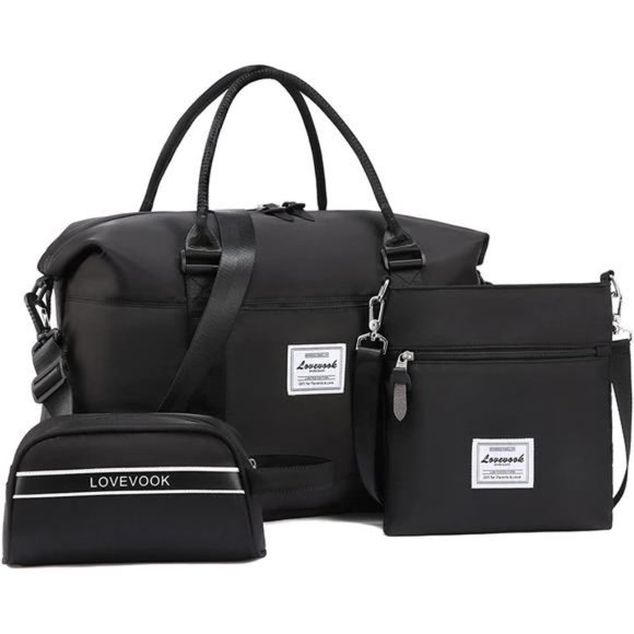 WEEKENDER Bag for Women Cute Travel B-Black-Three Pieces